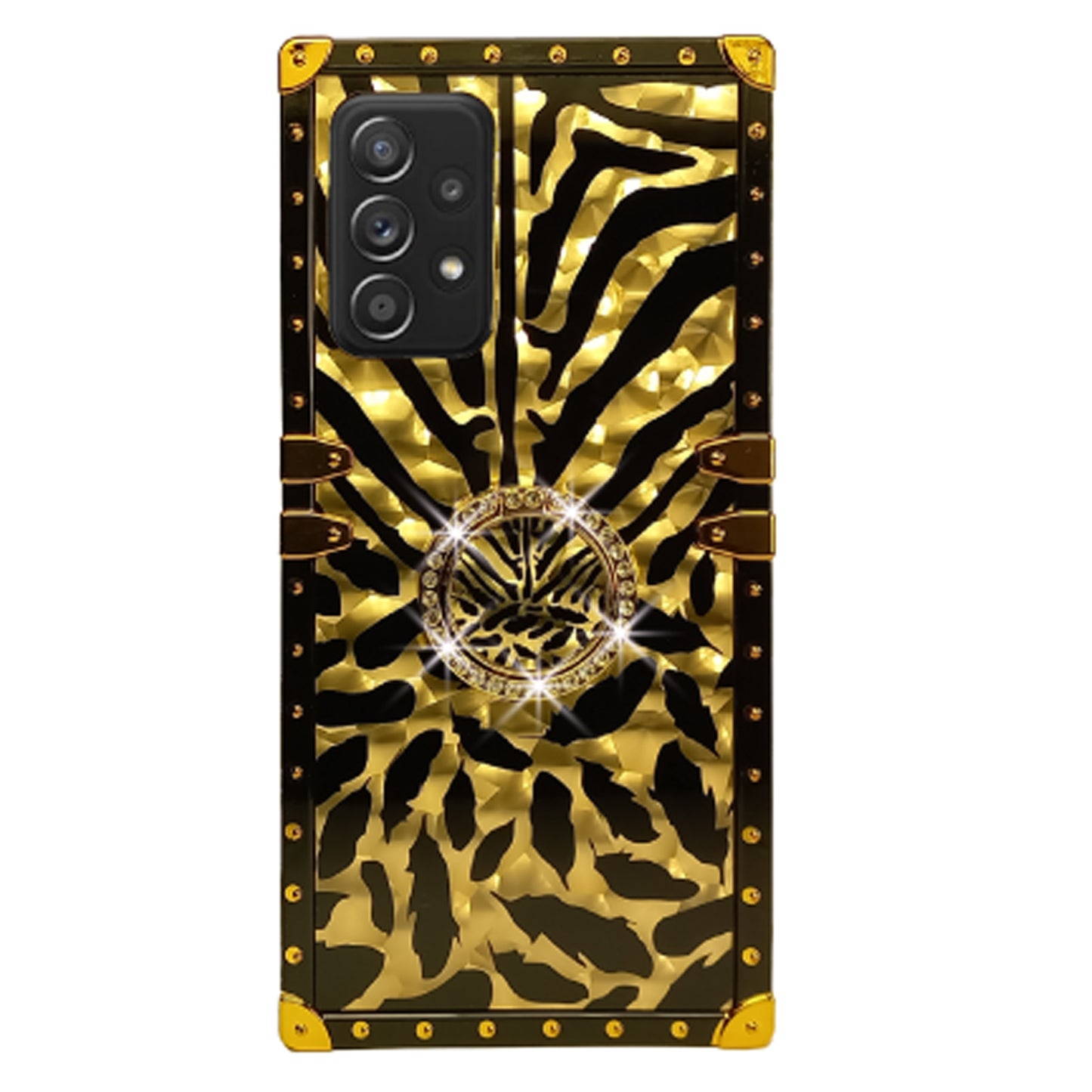 3D FEDER TPU HÜLLE für Samsung Galaxy A52 A52S 5G Handyhülle mit Ring Strass Cover schwarz gold Case