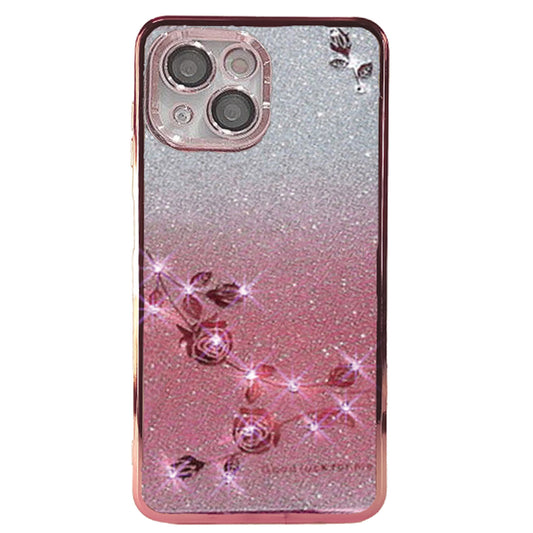 Hülle für iPhone 15 mit Glitzer, Strass, Rose Pink