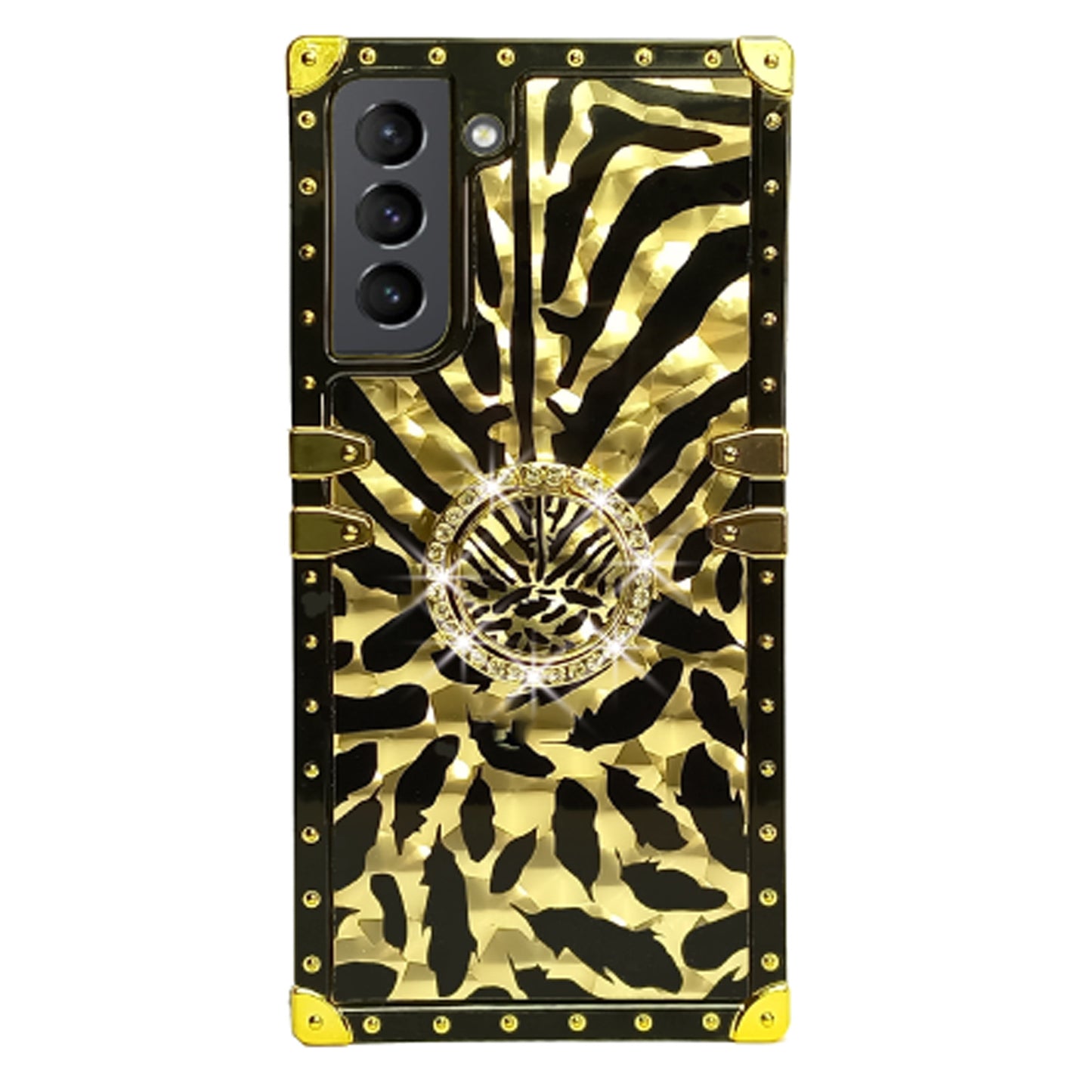 3D FEDER TPU HÜLLE für Samsung Galaxy S21 FE 5G Handyhülle mit Ring Strass Cover schwarz gold Case